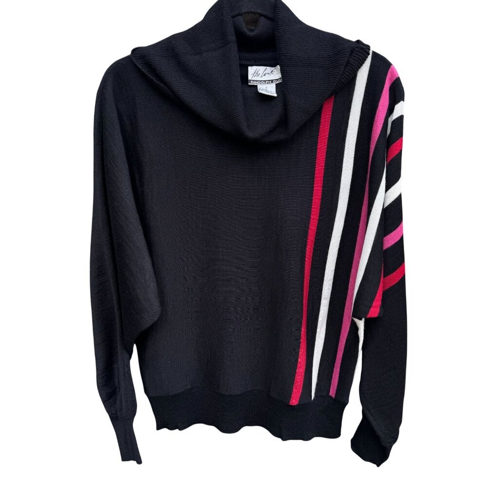 Randolph Duke The Look Womens Black Striped Cowl‎ Neck Sweater Dolman Sleeves S